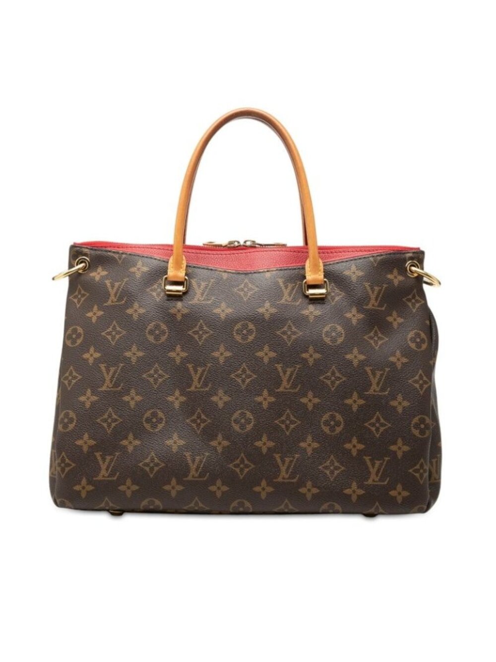 Louis Vuitton Monogram Pallas Handbag Cerise Red Brown Leather